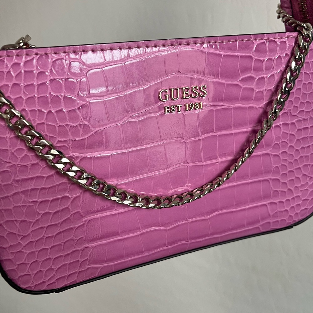 GUESS Fuchsia Croc-Embossed Shoulder Bag